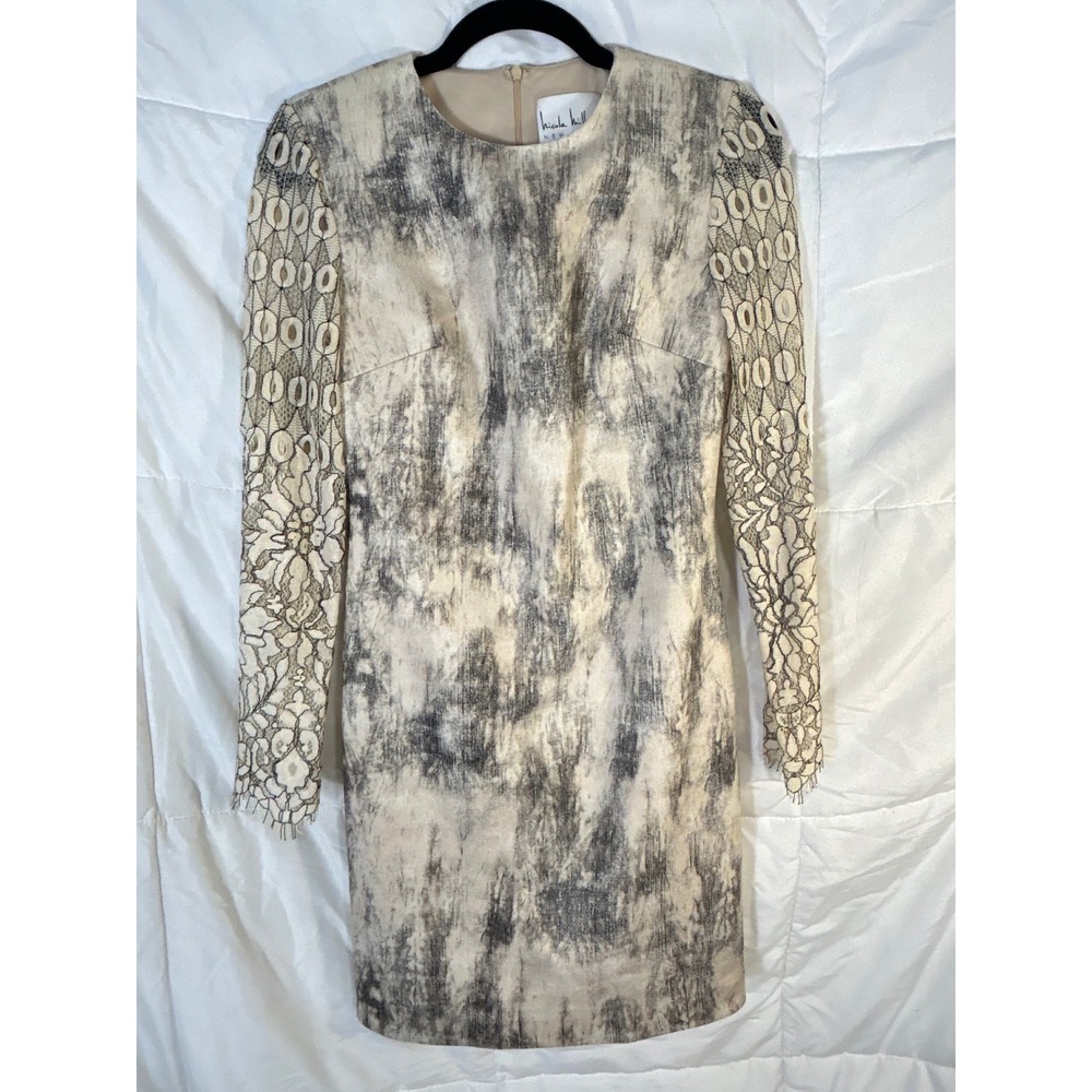 Nicole Miller New York Sheath Dress Abstract Print Lace Sleeve‎ Mini Women